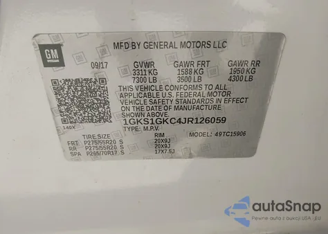 2018 GMC Yukon Xl Slt z USA, uszkodzony, nr VIN 1GKS1GKC4JR126059